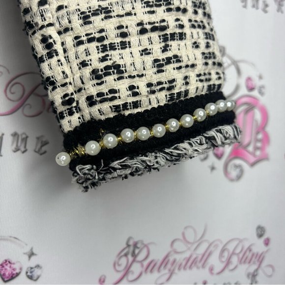 SHEIN blazer with faux pearl trim sparkly cream and black stunning tweed fabric - Picture 9 of 11